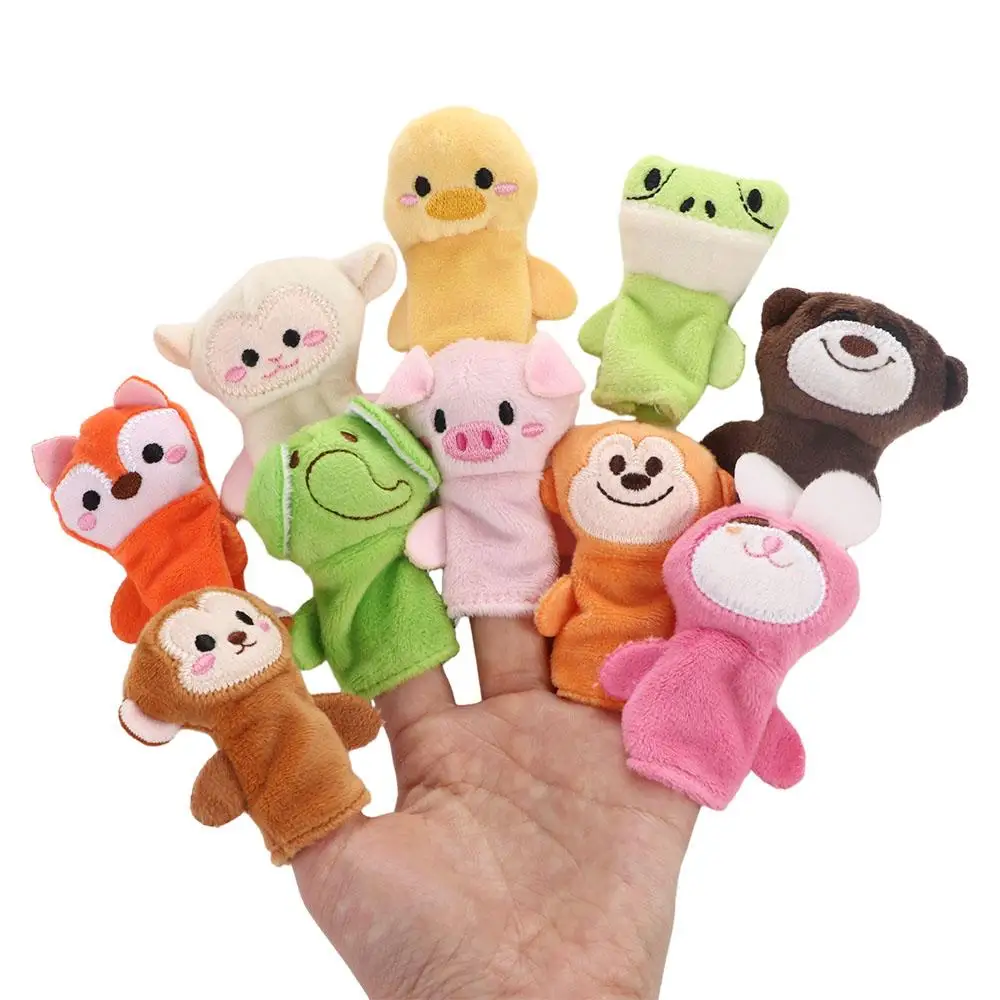 10pcs Cartoon Biological Animal Finger Puppet Storytelling Hand Puppet Plush Toys Baby Bedtime Story Favor Dolls Funny Kids Gift