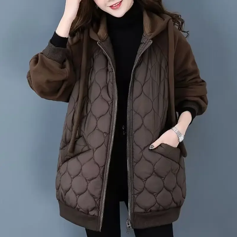 Women Cotton Coat Winter New Fashion Loose Patchwork Outwear Thicken Warm Hooded Parkas Pure Color Casual Out Coat Personality