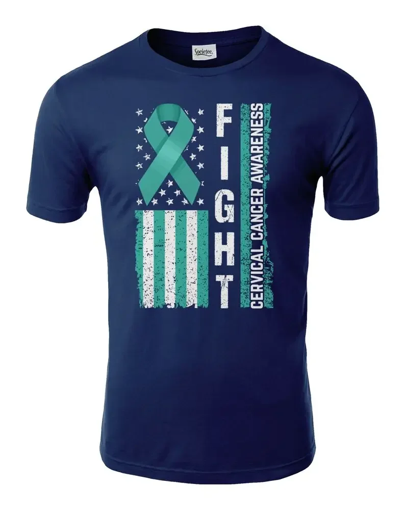 Fight Disease Cervical Cancer Awareness USA Flag Ribbon Unisex Tee Tshirt