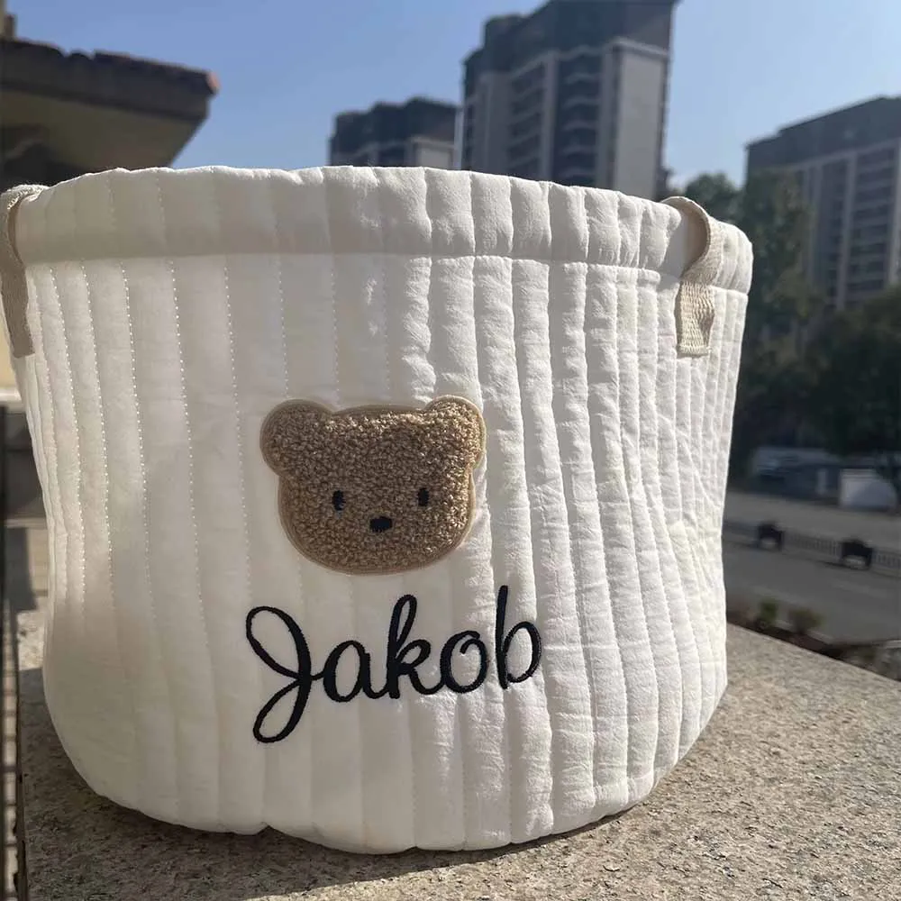 Embroidered Name Cute Bear Storage Basket Baby Toys Storage Basket Personalized Baby Diaper Sorting Basket Baby Shower Gifts