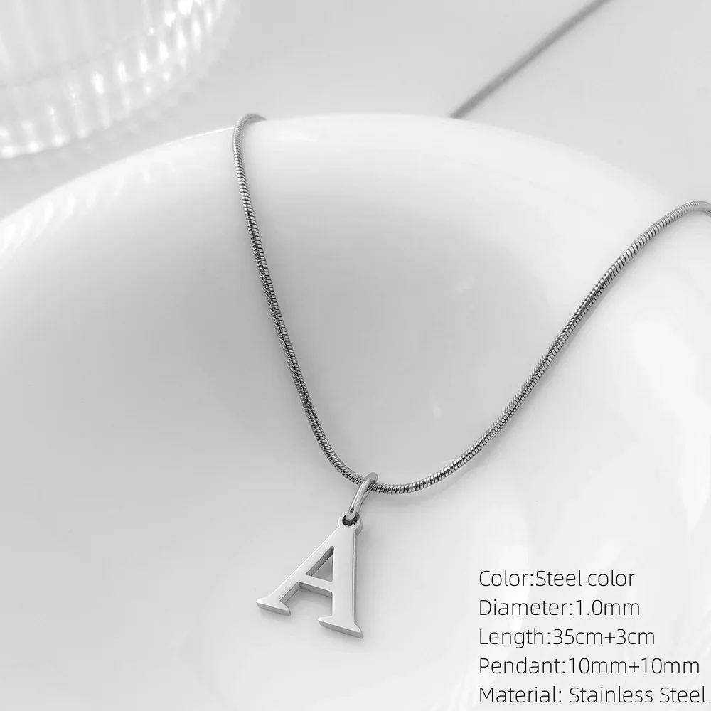 26PCS Women's Neck Chain Stainless Steel Choker Silvery Women Pendant Necklace Initial Letter Pendants Fashion Jewelry Wholesale