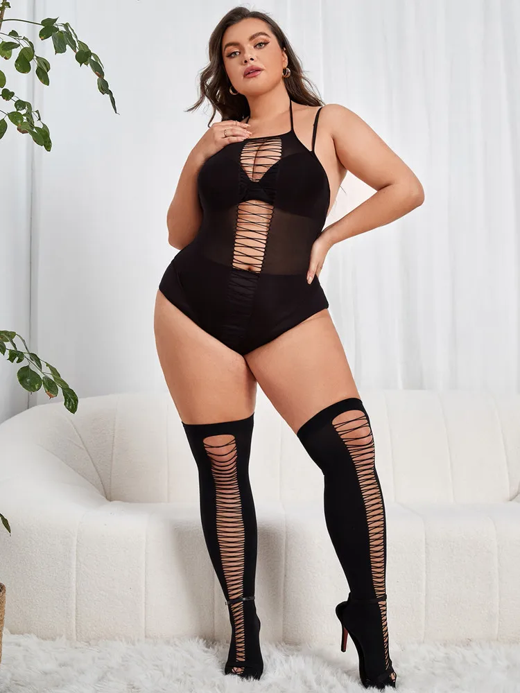 Exotic Female Erotic Underwear Transparent Temptation Women\'s Fishing Net Tights Lingerie Sexy Mesh See Through Hollow Jumpsuit
