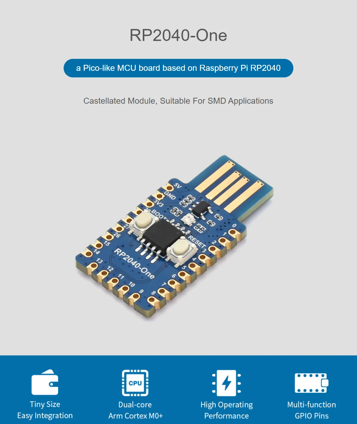 Waveshare-placa Flash MCU de RP2040-One, 4MB, basada en Raspberry Pi RP2040