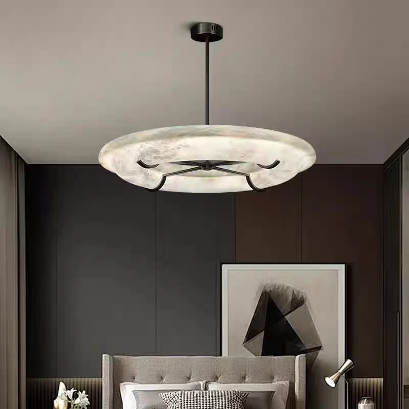 

Modern Simple Natural Marble Chandelier, French Light Luxury Living Room Light, Duplex Villa, Dining Room, Bedroom, Study Lamp