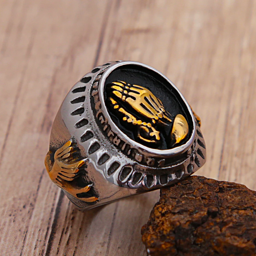 Fashion Retro Christian Virgin Mary Prayer Ring Punk Stainless Steel Peace Dove Logo Ring Motorcycle Amulet Jewelry Wholesale
