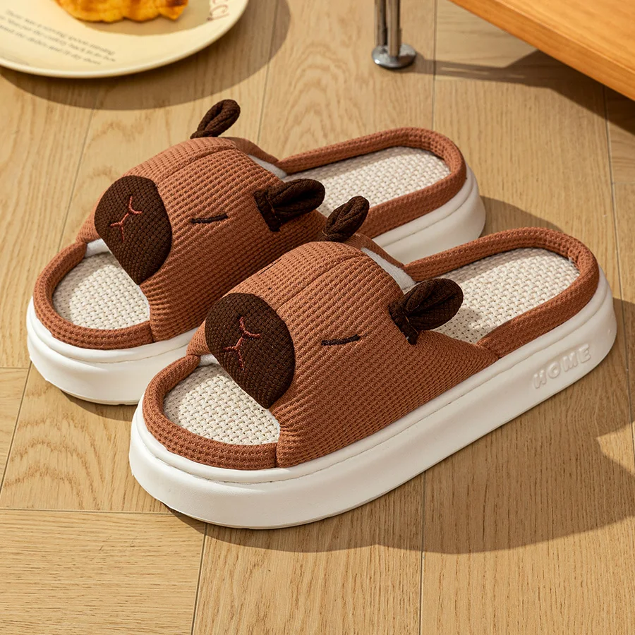 Women's Indoor Soft Home Slippers Summer Cute Capybara Cartoon Flax Thick Sole Anti-slip Bedroom Comfortable Fashion Shoes image 2