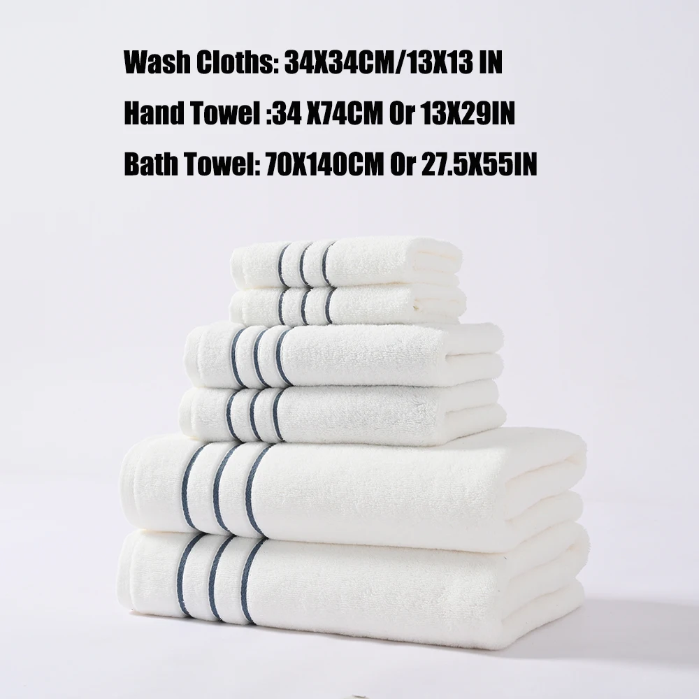 Cotton Bathroom Super Absorbent 4/6 Piece Towel Set 2 Washcloths 1 Face Towel 2 Bath Towels Hotel White Gray 34X34 35X75 70X140