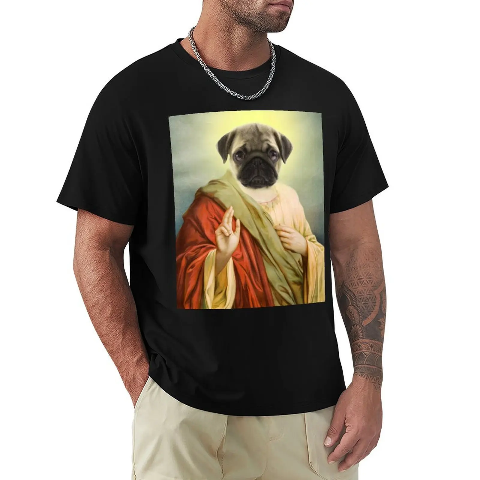 

Holy Jesus Pug T-Shirt funny costumes man clothes vintage graphic tee men tshirt