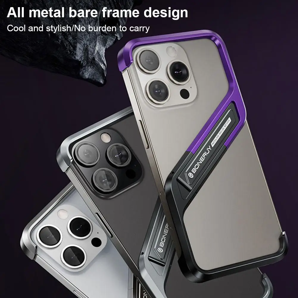 Metal Invisible Holder Phone Case For Iphone 15 Pro Max S Type Aluminum Rimless Phone Shell Heat Dissipation Kickstand Shel W4D3