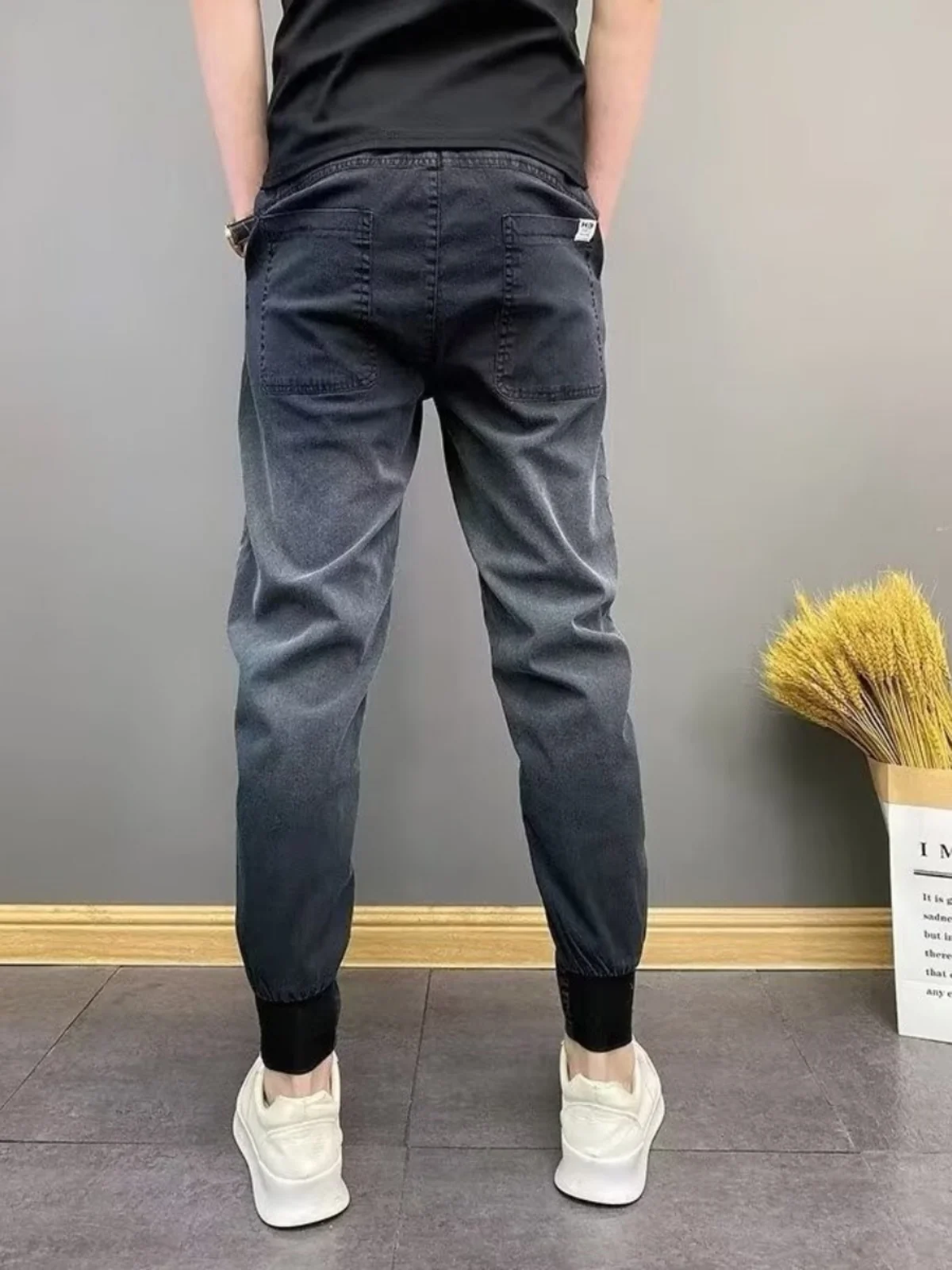 트렌디한 그라데이션 캐주얼 청바지 남성용 청소년 루즈핏 롱 팬츠 가을 착용 편안한 착용감 내구성 있는 스톤 워시 염색