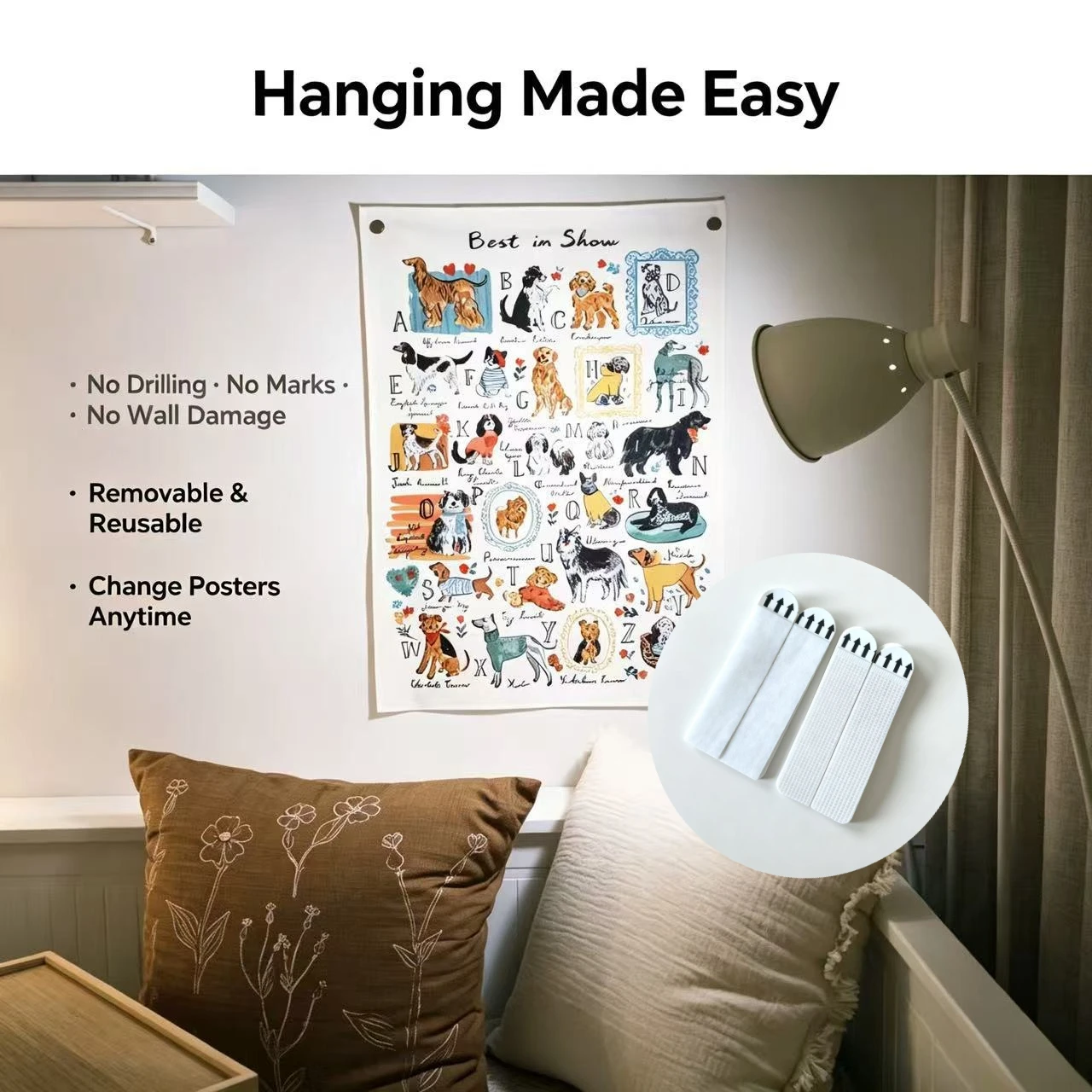 No Drill Removable Wall Hanging Strips, Damage-Free for Posters, Kids Artwork & Wall Decorations, Easy to Replace