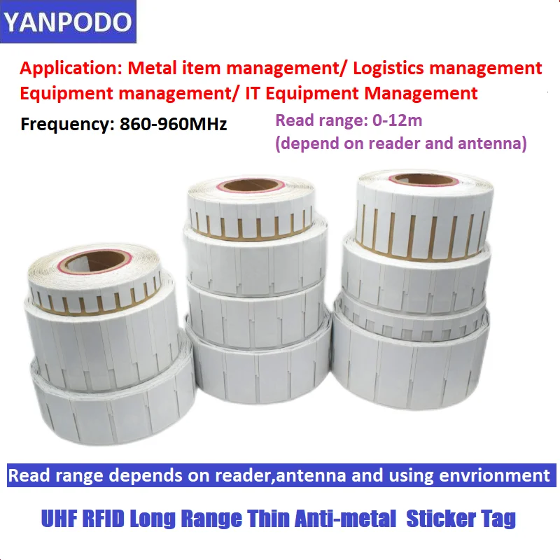 Yanpodo-Étiquettes métalliques RFID ultra-minces étanches, autocollant adhésif, anti métal, étiquette RFID UHF, puce M730, puce U8, EPC Gen2, 860 MHz-960MHz