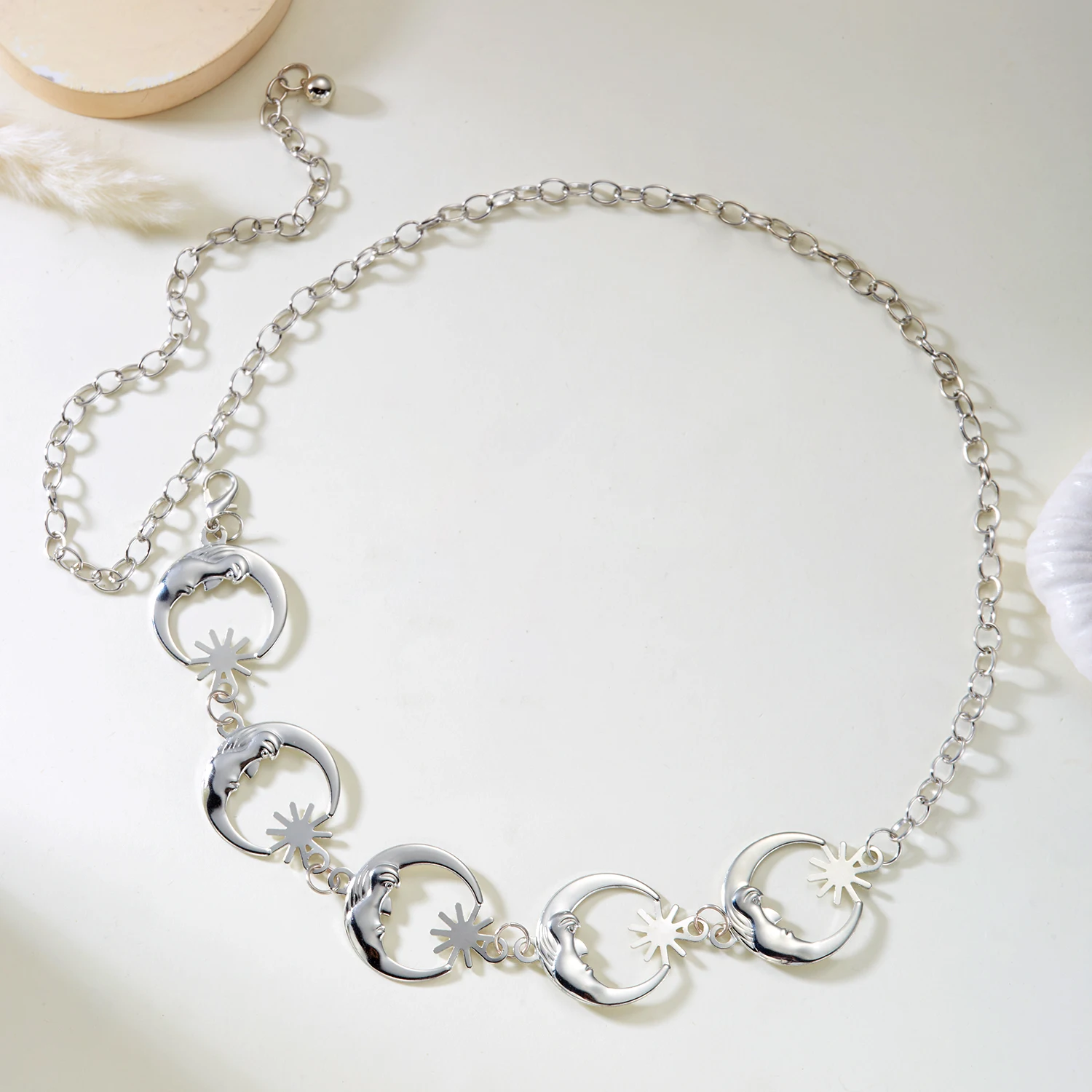 Vintage Silberfarbene Metall-Taillenkette für Damen, Verstellbare Geometrische Bauchkette, Kleid- und Jeans-Dekoration, Modeschmuck-Geschenk – Detail 8