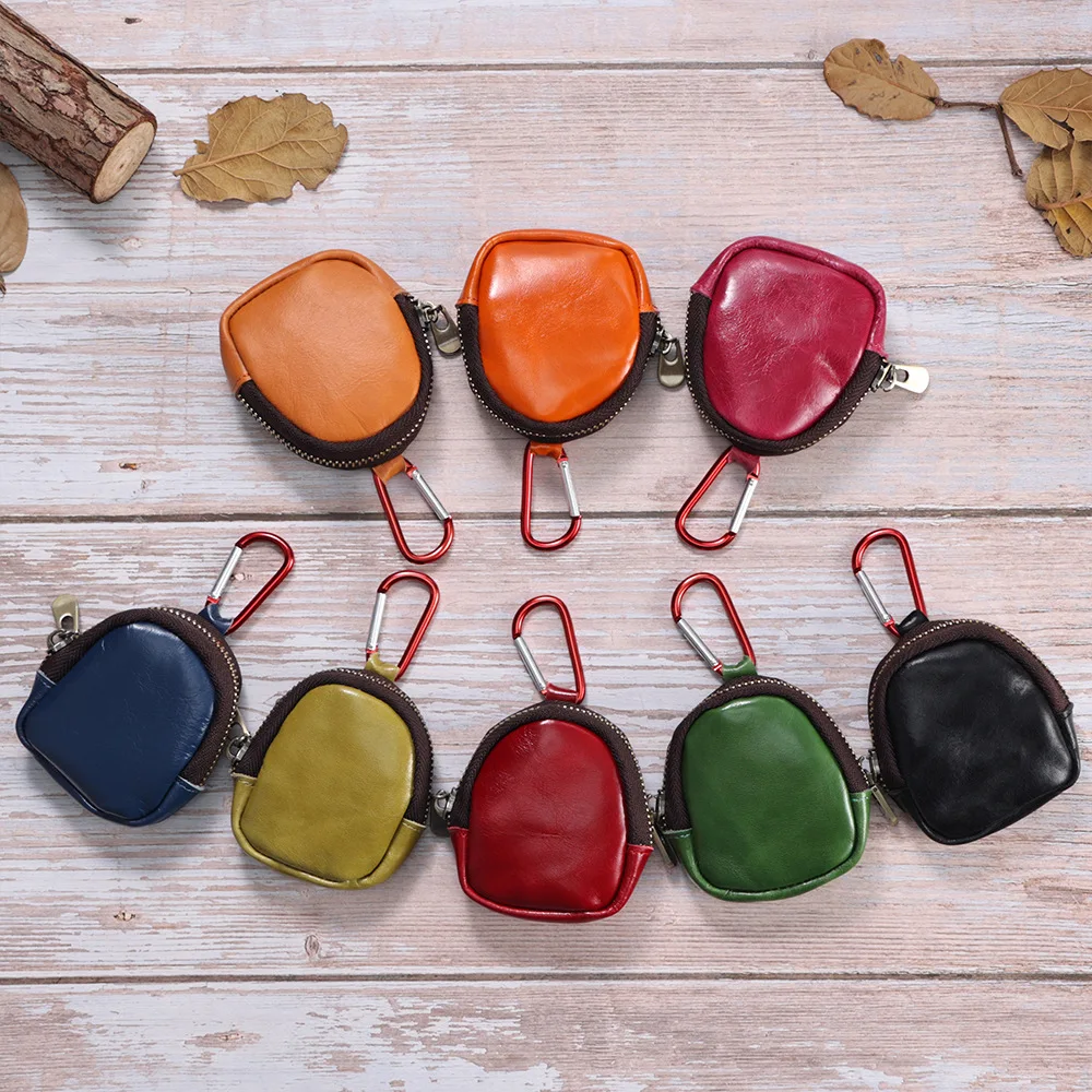 Retro Dermis Coin Purse Mini Creativity Multifunction Earphone Coin Storage Bag Organizer Oil Wax Leather Key Buckle Bag Pendant