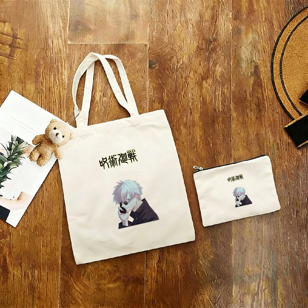

Jujutsu Kaisen 3Pcs Canvas Tote Bag Anime Character Print Large Capacity Student Shoulder Bag Fan Gift