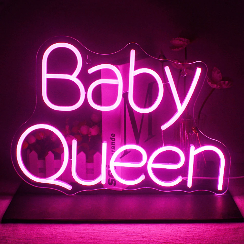 Baby Queen Neon Sign Pink Led Neon Lights For Wall Decor Light Up Signs Kids Game Room Aesthetic Wedding Birthday Party Decor