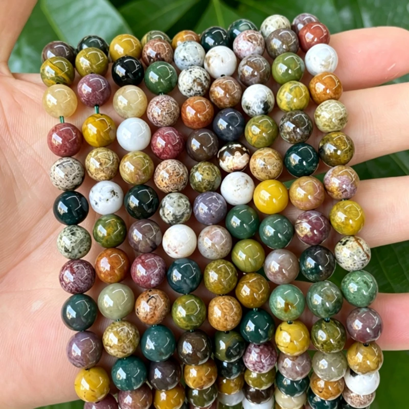 Natural Green Ocean Agate Beads Round Loose Spacer Pick Size For Jewelry Making Diy Necklace Bracelet Accessory 15