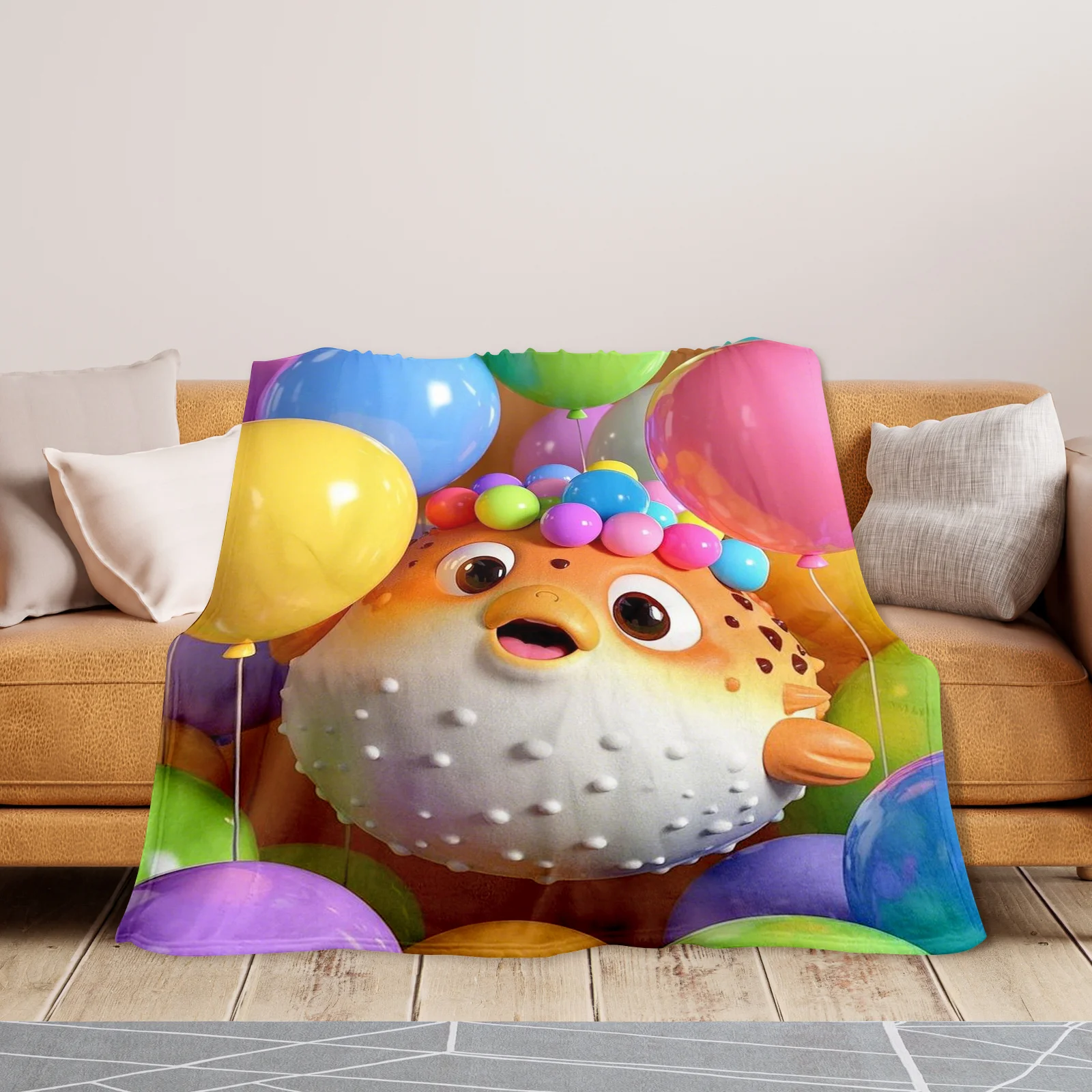 Orange Pufferfish Balloon Multicolor Themed Blanket For Vibrant Home Decor And Unique Gift Idea