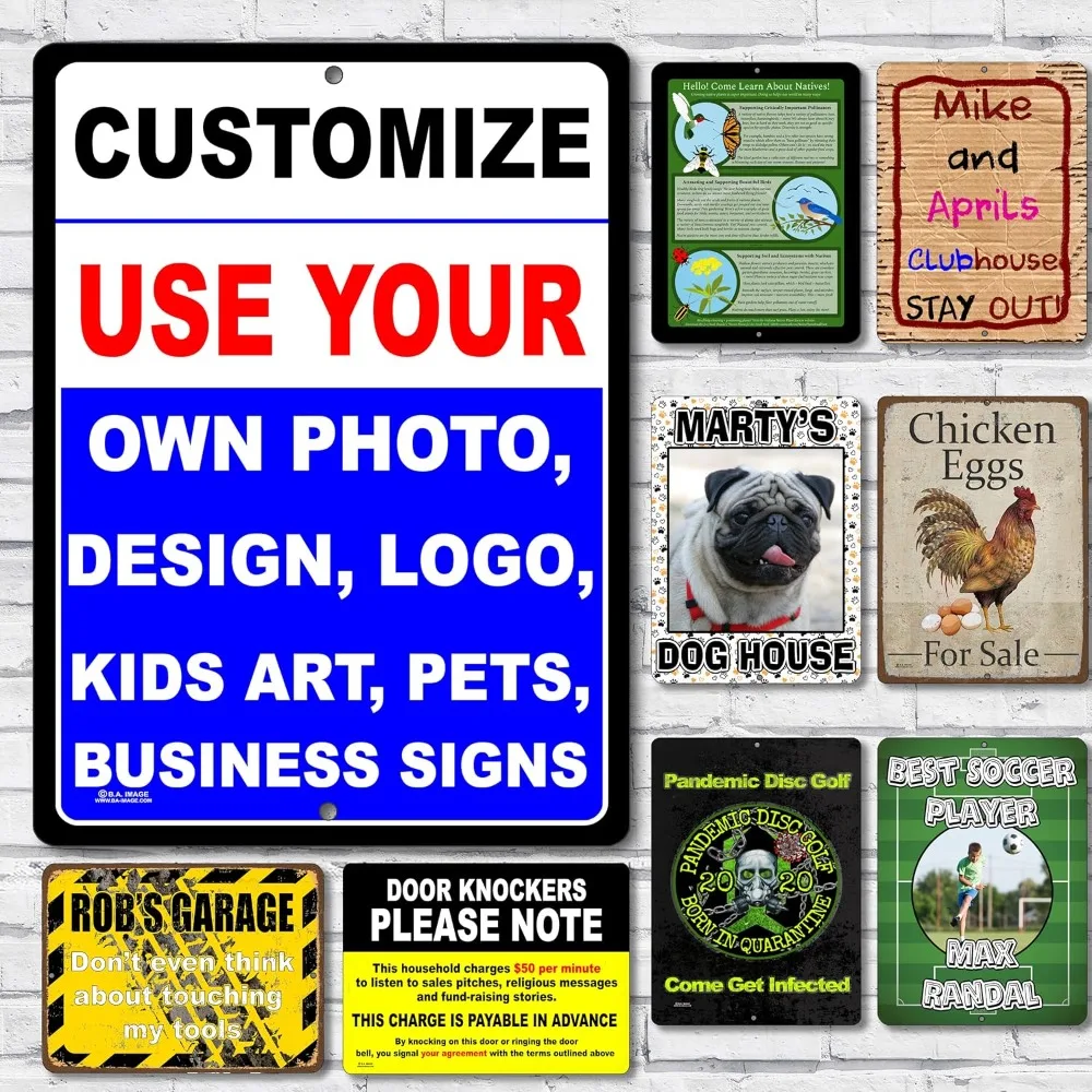 Personalized Custom Aluminum Metal Sign with Photo Image Pets Kids Artwork or Business Logo for Unique Home Office Decor