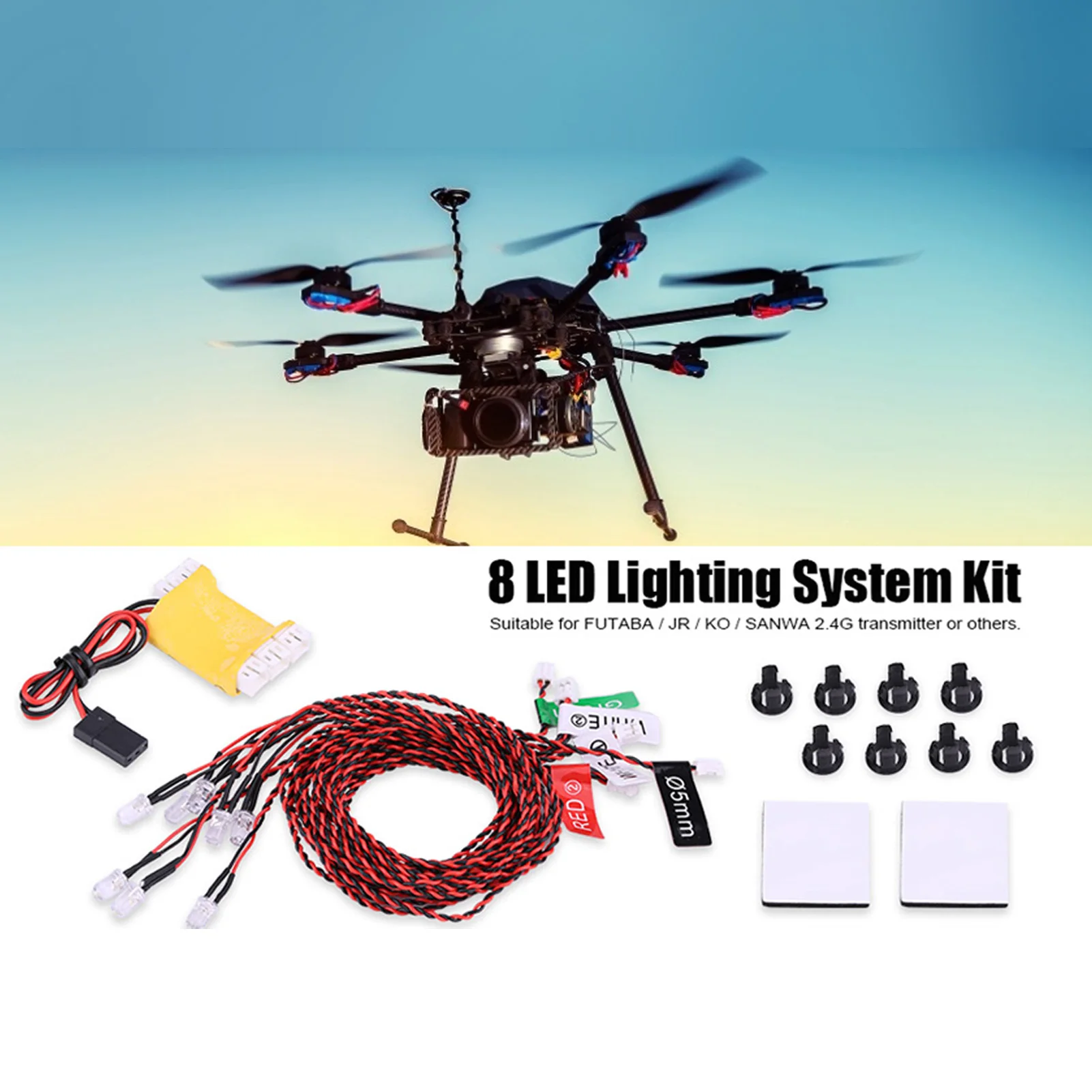 

RC Lights 8 LED Lighting System Kit Simulation Flashing Lights With Control Box RC Accessories RC Airplane Helicopter