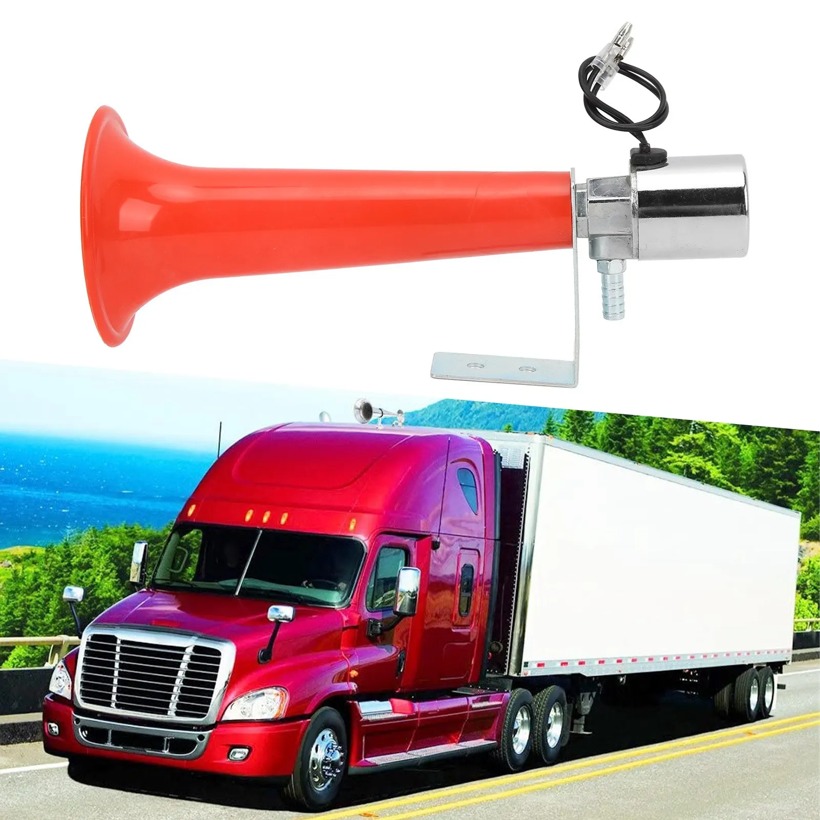 180DB Red Air Horn Universal Purpose 12V/24V Caravan Pressure Whistle Horn for Cars Trucks SUVs Motorcycles Horns