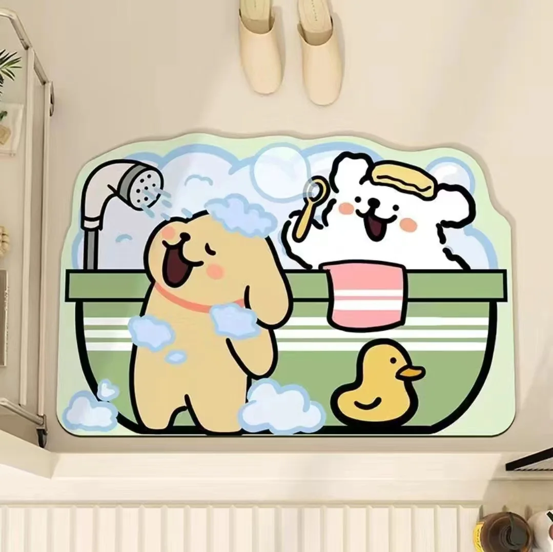 Cartoon bathroom floor mat, quick drying, absorbent, diatomaceous earth, anti fouling, easy to maintain, non slip bathroom mat