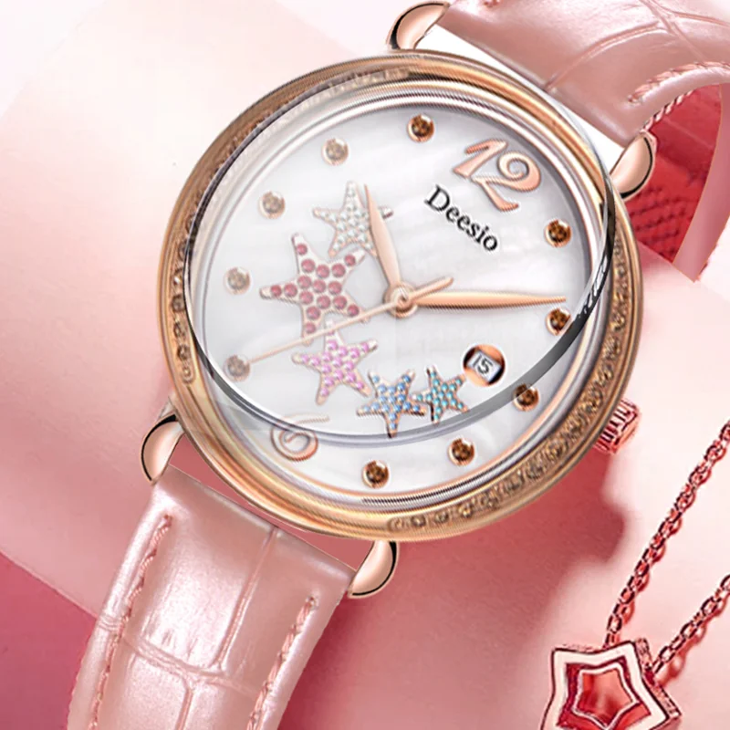 Deesio Luxury Fashion Casual Women's Quartz Wristwatches Switzerland Movement Starfish Dial Ladies Watch Reloj Para Mujer