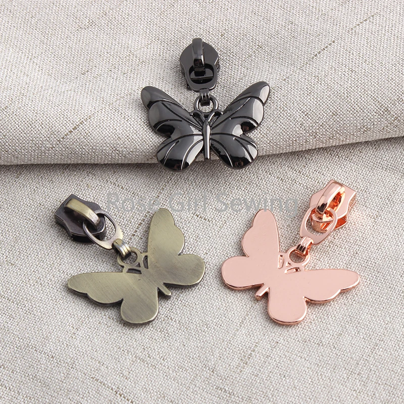 Single/Double side Butterfly/Bee Shape 5# Nylon Metal Zipper Puller For Backpack Coat Handbag Bags Slider Head Decor Accessories