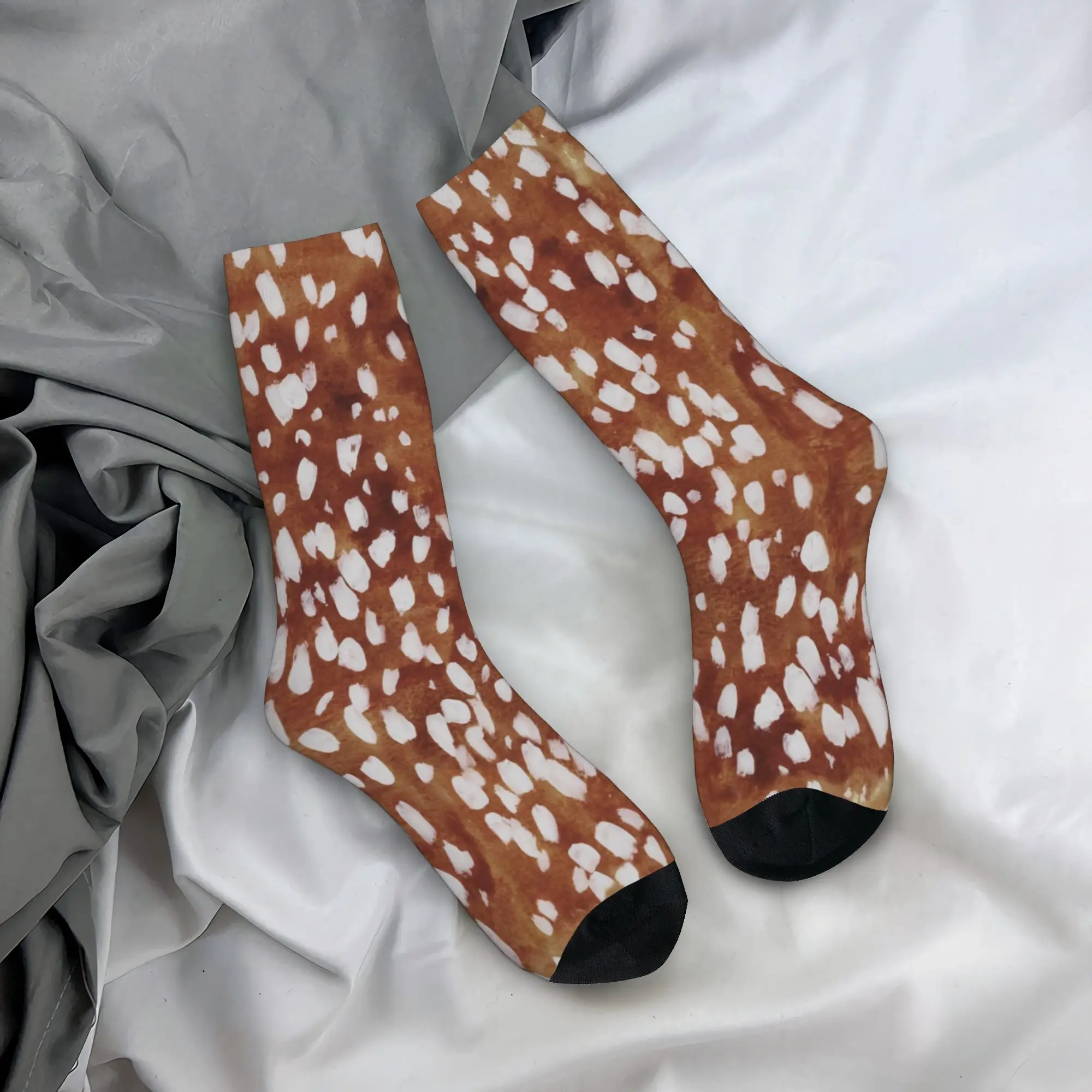 Cozy  Men Women Socks Brown Base Light Antelope Spot Merch Super Soft  Sport Stockings All Seasons