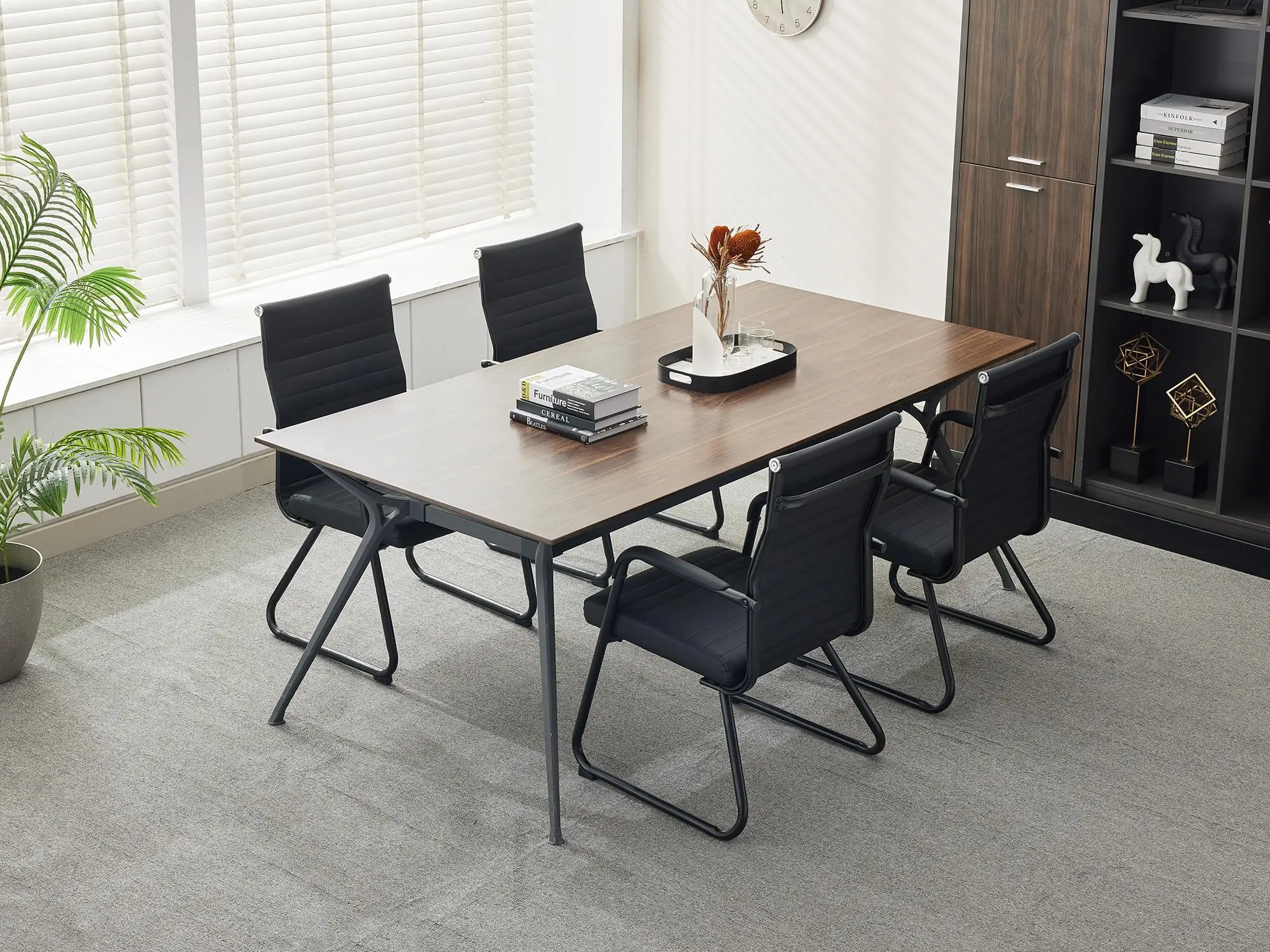 Office Guest Chairs Set of 2, Modern Leather Reception Chairs with Mid Back & Sled Base, No-Wheel Desk Chairs for