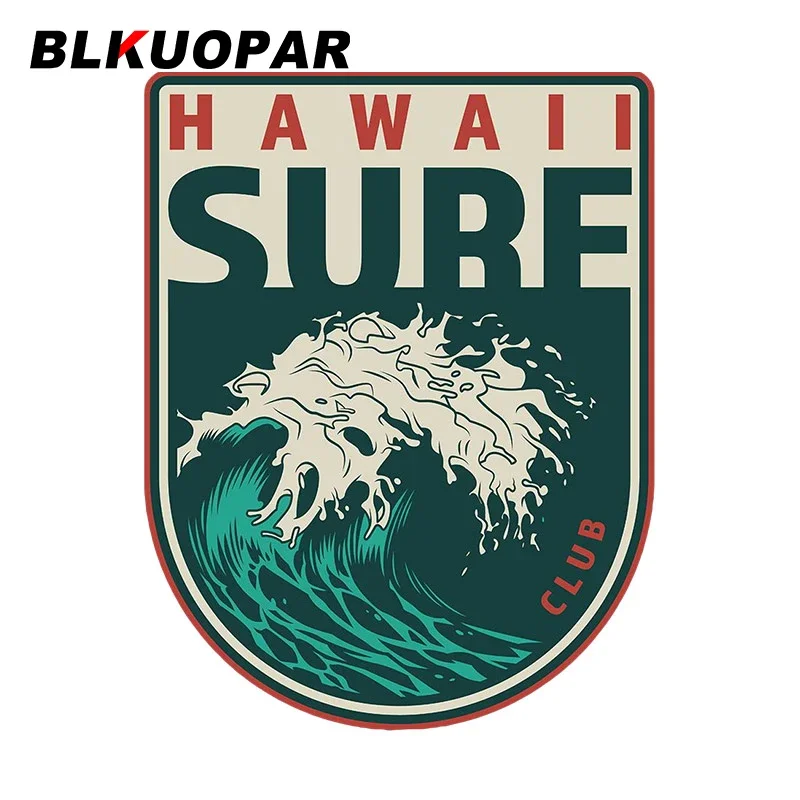 BLKUOPAR 13cm Hawall Surfing Bear Rider Catch Wave Summer Skeleton California Sign Icon Car Sticker Motorcycle Helmet Decoration