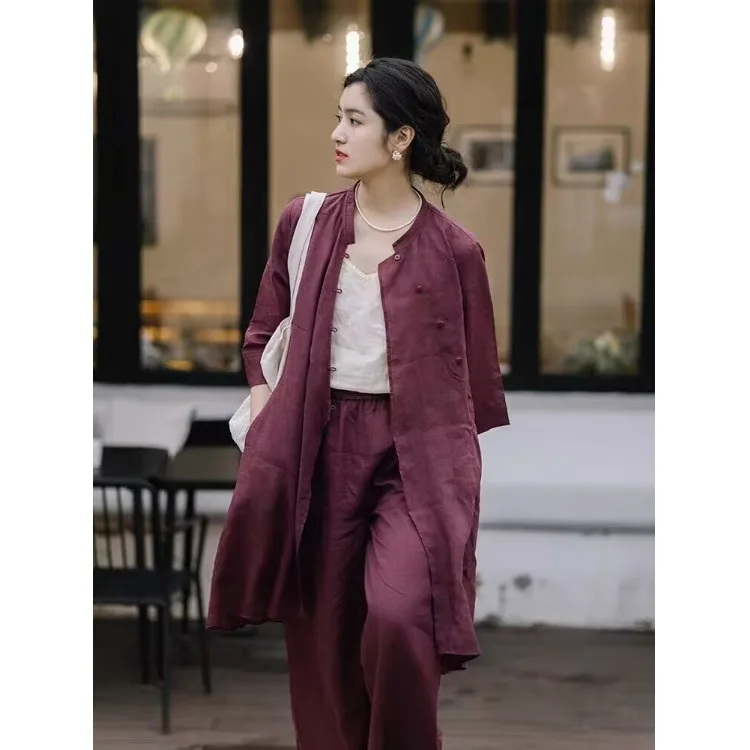 

Шикарный комплект Ханьфу из чистого хлопка для женщин: летний традиционный китайский льняной костюм-двойка с косым воротником для дзен-медитации