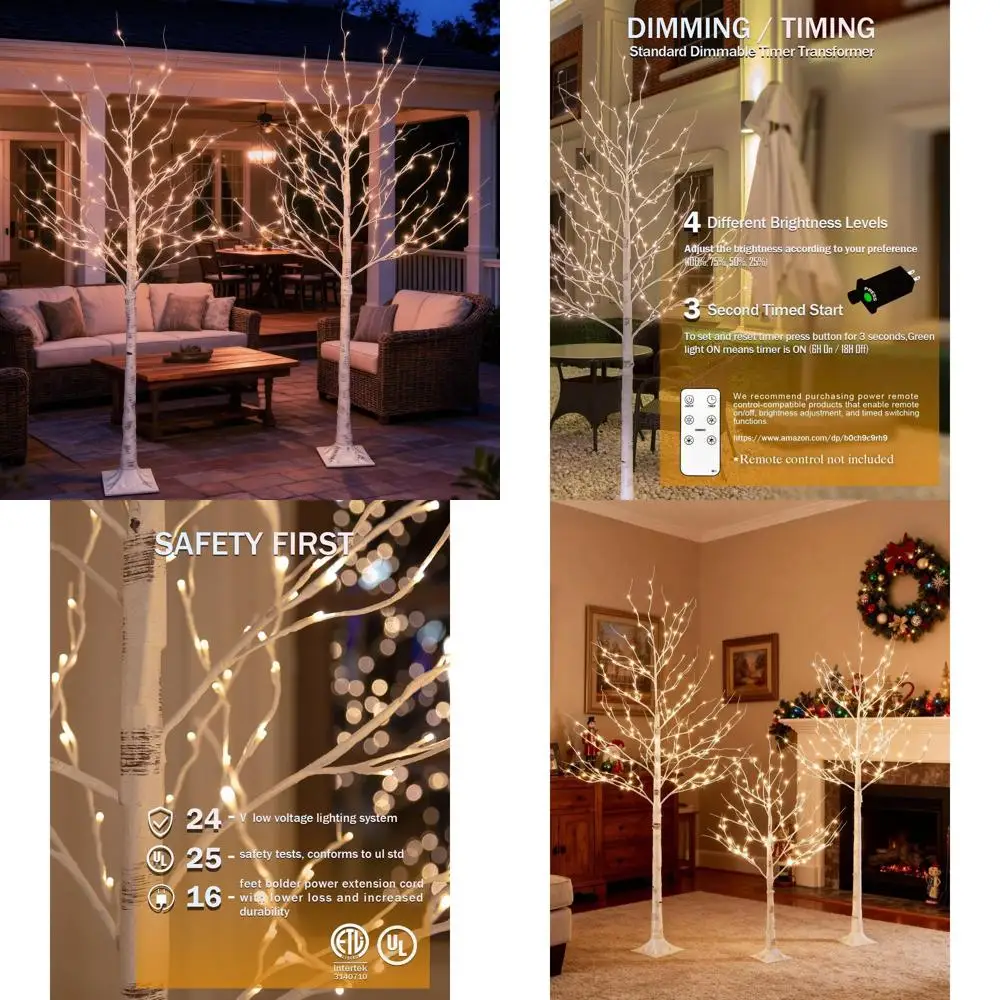 

6ft Dual Birch Trees with 320 Warm White LEDs for Festive Decor - Realistic, Dimmable, Waterproof