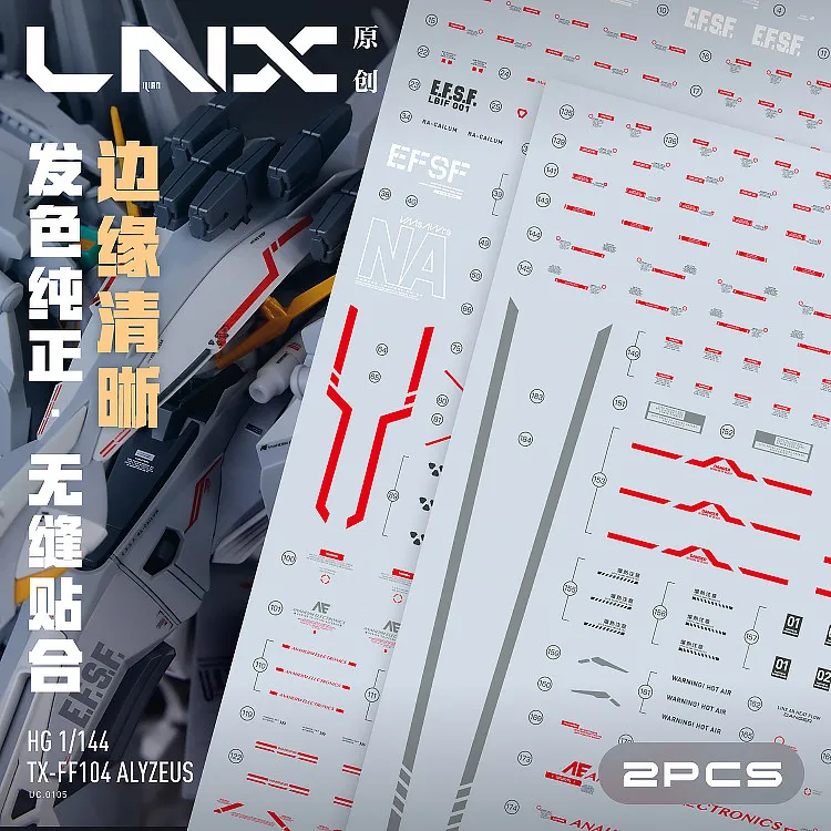 LNX Fluorescent Waterslide Decals For HG 1/144 TX‑FF104 Alyzeus Mass‑Production Nu Mecha From Hathaway Hobby Model Accessories
