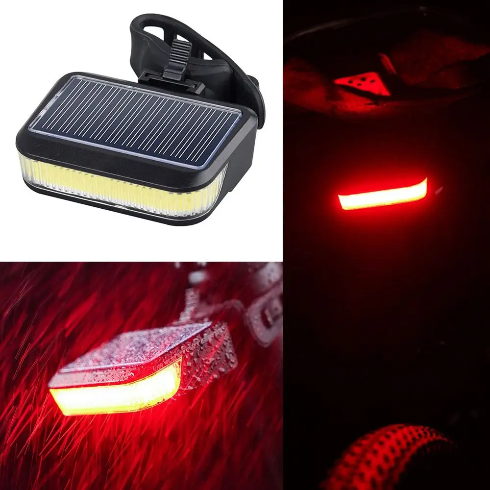 Black Bicycle Rear Light USB Type-C Charging Red Lighting Solar Warning Taillight Waterproof Accessories Bicycle Tail Lights