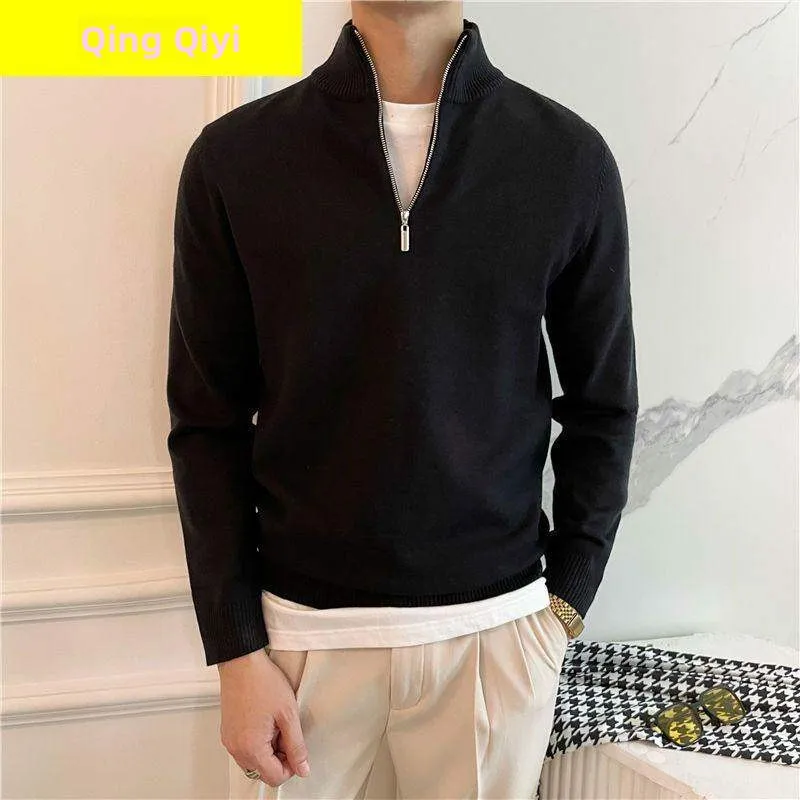 

Zipper Casual Knitted Sweater Men's Autumn Winter Fashion Trend Youth Versatile Loose Fit Long Sleeve High Collar Color