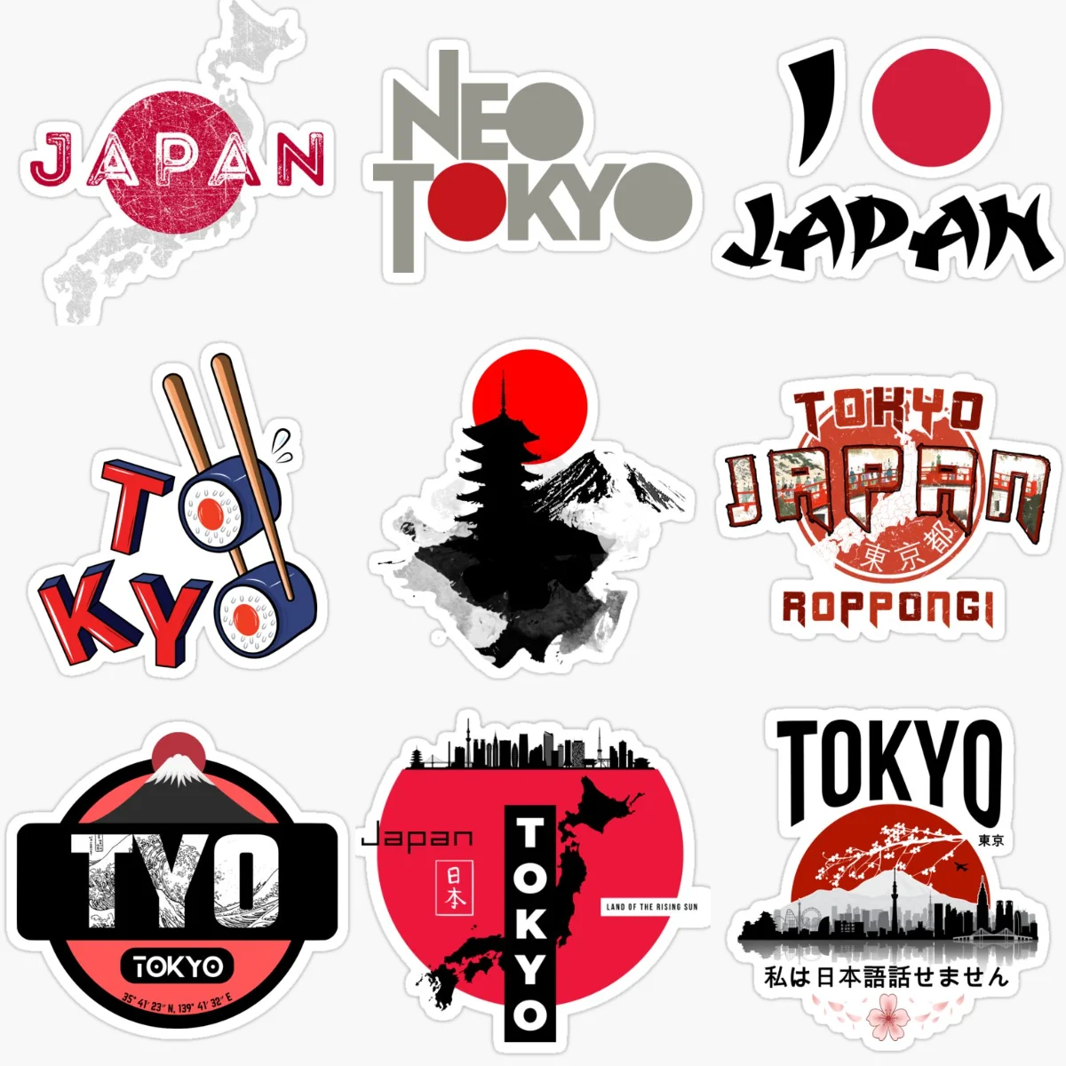 

Tokyo Japan Map Red Sun Mount Fuji Creative PVC Sticker for Decorate Car Van Truck Bicycle Window Wall Decal Accessories