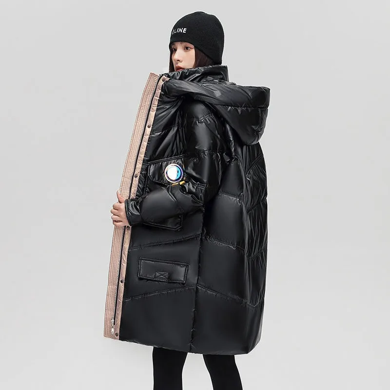 2023 Nieuwe Dames Donsjack Winterjas Dames Mid Length Versie Mode Parka 'S Losse Dikke Bovenkleding Capuchon Veelzijdige Overjas