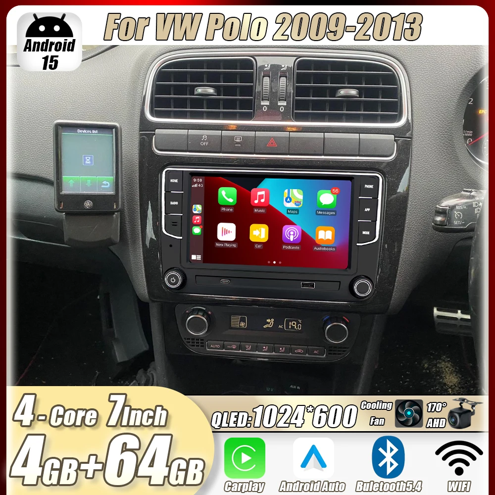 

4GB+64GB 7"For VW Polo 2009-2013 Car Stereo Radio CarPlay Android15 Auto Head Unit GPS 4G+WIFI Navi Multimedia Player