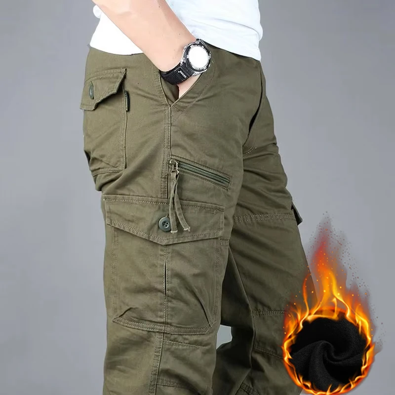 Men's Winter Cotton Trousers Loose Casual Cargo Pants Running Overalls Sweatpants Sports Hiking Outdoor Work Pants Fleece