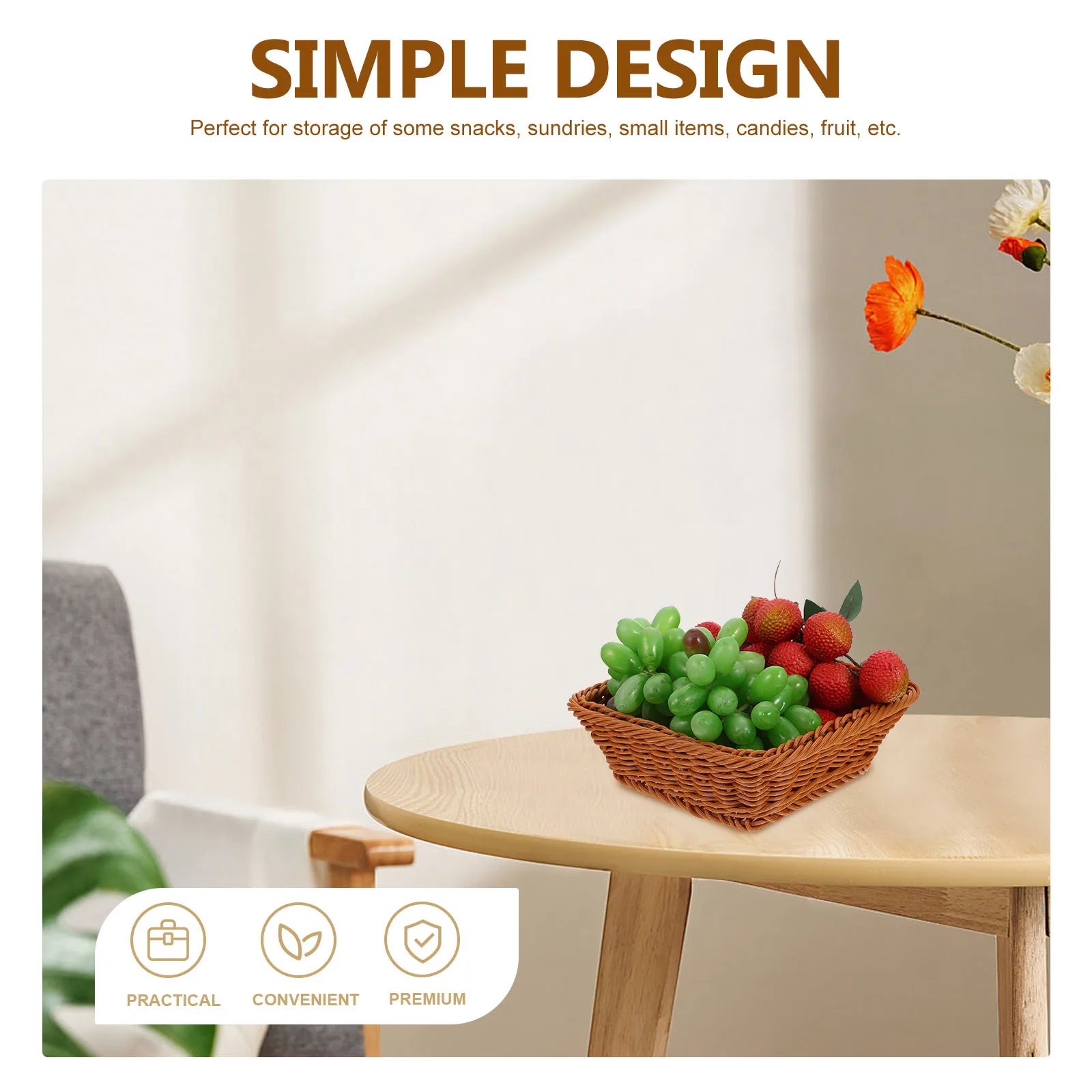 

3Pcs Woven Storage Basket Imitation Rattan Fruit Basket Creative Kitchen Home Storage Container for Snacks Small Items