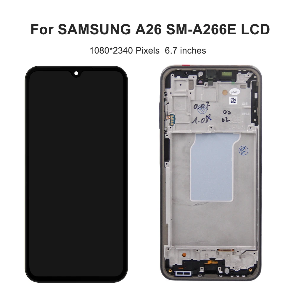 6.7 '' AMOLED A26 Screen With Frame For Samsung A26 5G A266B A266E A266B/DS A266E/DS LCD Display Touch Screen Digitizer Assembly