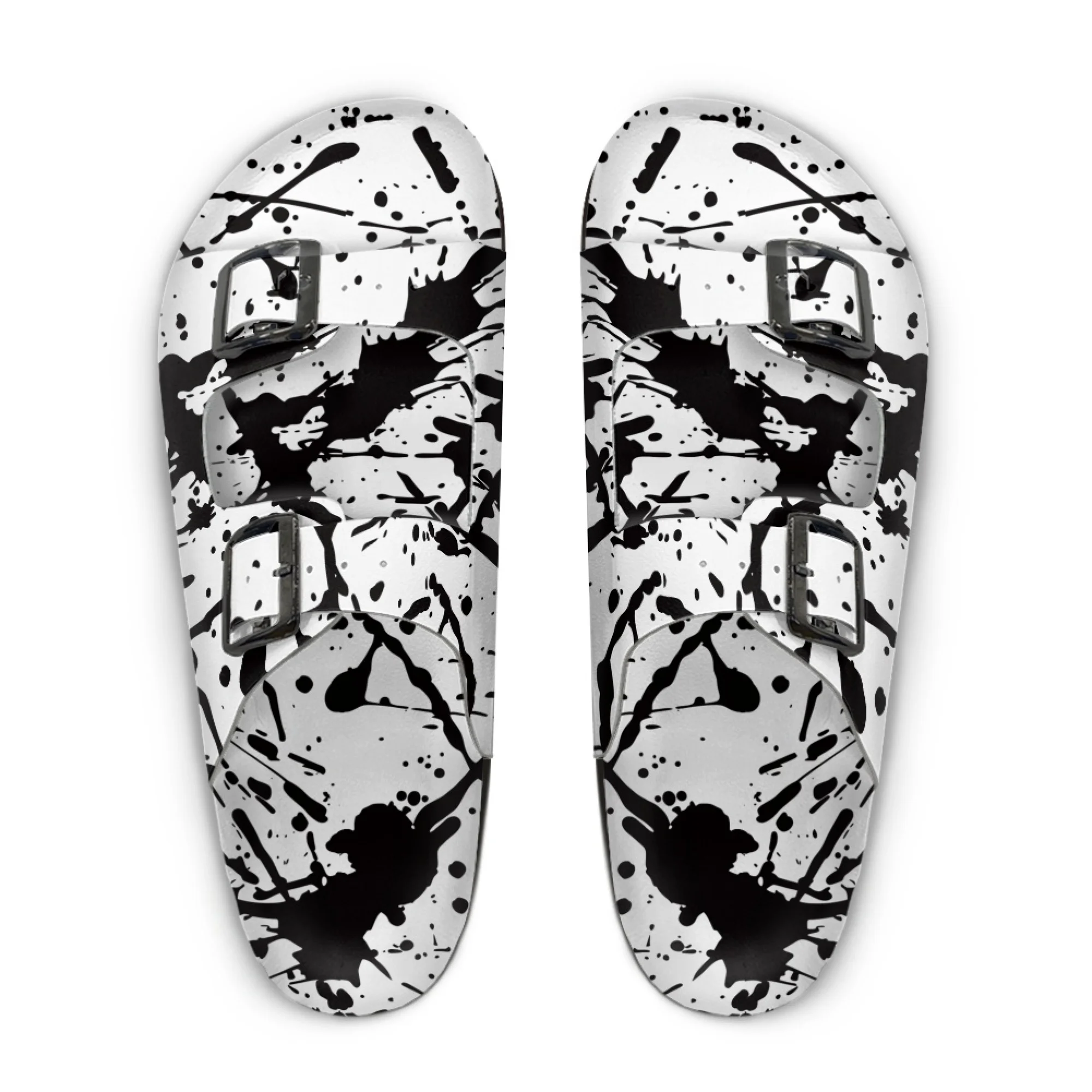 Splashing Ink Print Home Custom Slippers High Quality Unisex Casual Double Buckle Double Strap Wooden-soled Slippers