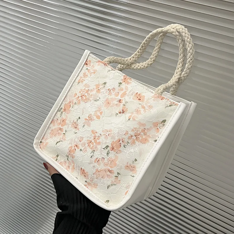 

2024 Trend New Japanese Fashion Flower Canvas Tote Bag Women Ins Sweet Top-Handle Bento Bags Student Casual Textbook Handbag