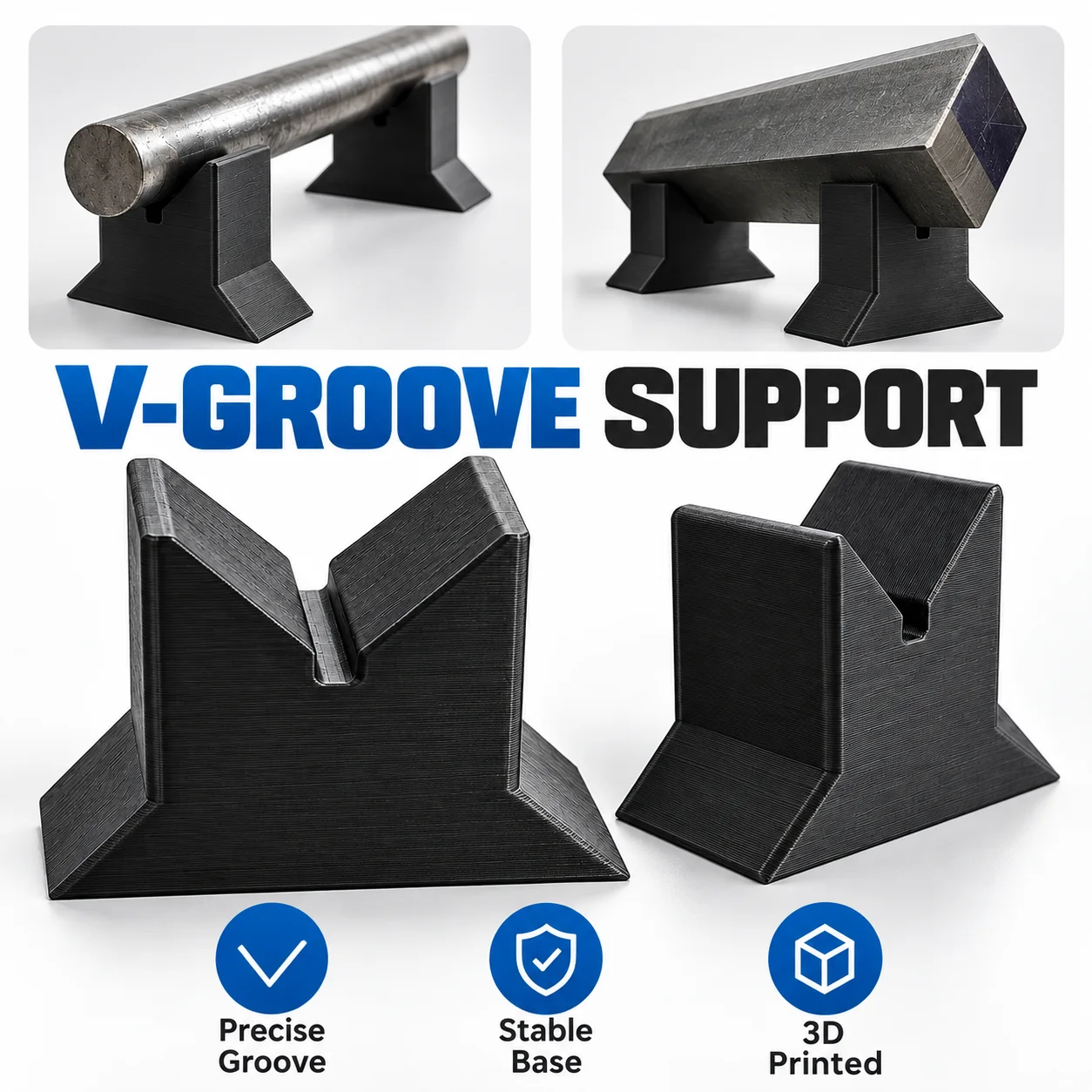 2PCS 3D Printed V Block Support Holder for Round Rod Square Stock Pipe Tube Positioning Workshop Bench Repair Tool Stand