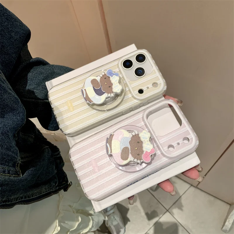 

Simple Stripe Magnetic Phone Case For iPhone 17 Pro 16 15 14 Pro Max Cover with Hellokitty Stand For Magsafe Cases Capa