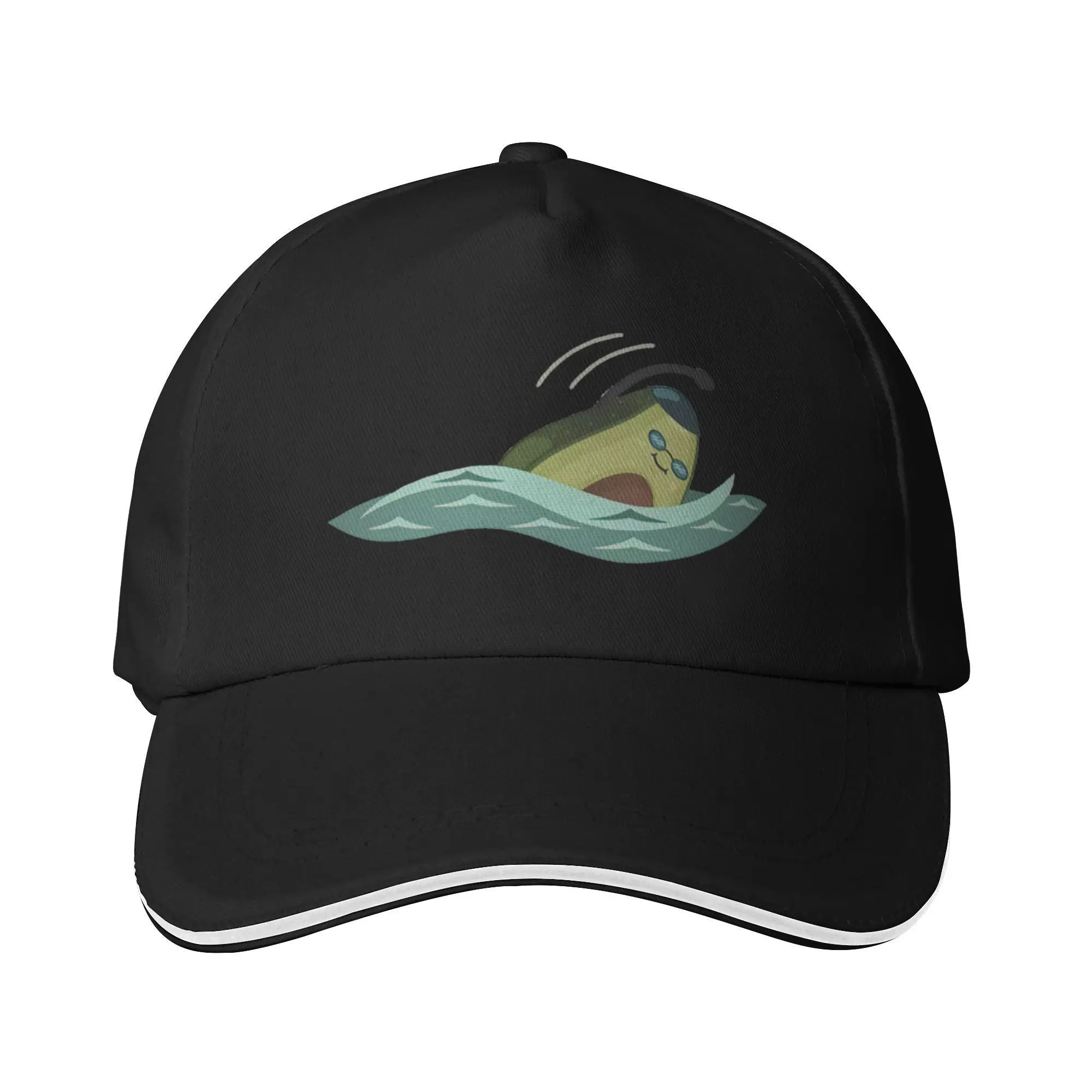 

Black Adjustable Mesh Dad Hat with Fun Cartoon Fish Design Casual Baseball Cap for Men, Distressed Trucker Style