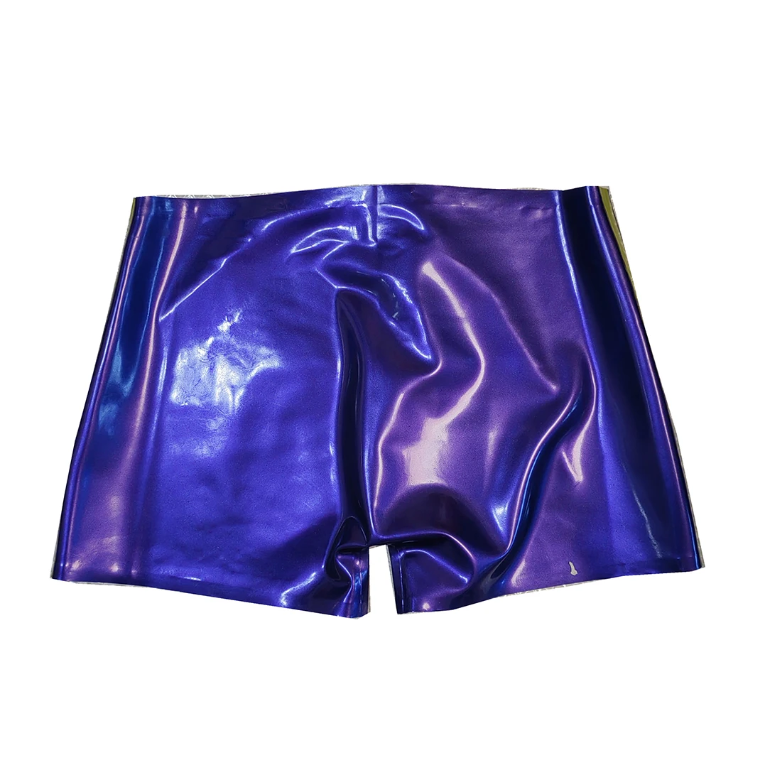 Sexy Metallic Purple Natural Latex Gummi Men Shorts Shiny Boxer Rubber Panties Tailored Made Handmade Underwear Clothing RPM041