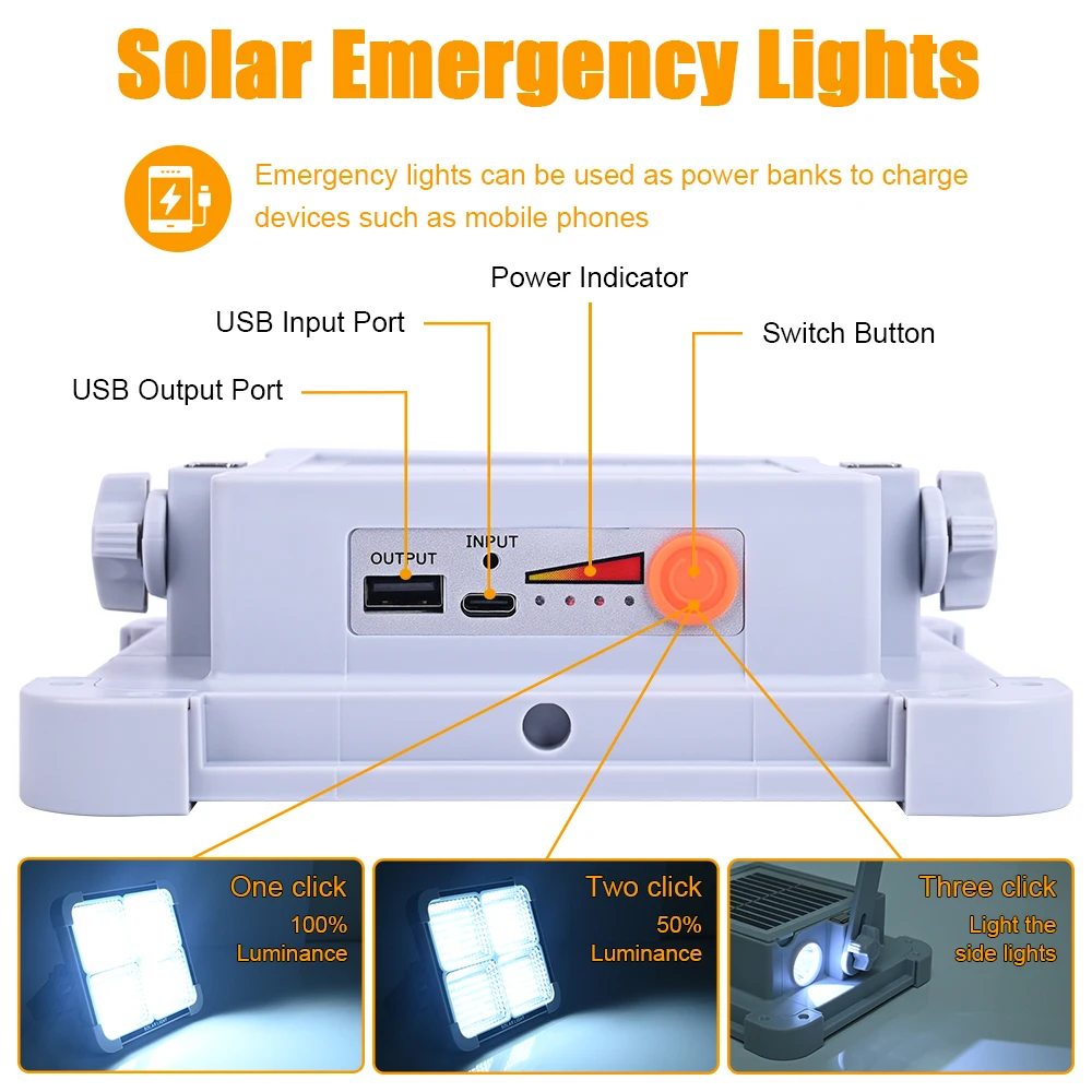 Rechargeable Solar Floodlight Outdoor Portable LED Multifunctional Spotlight Ip66 Waterproof Floodlight Emergency Lighting.