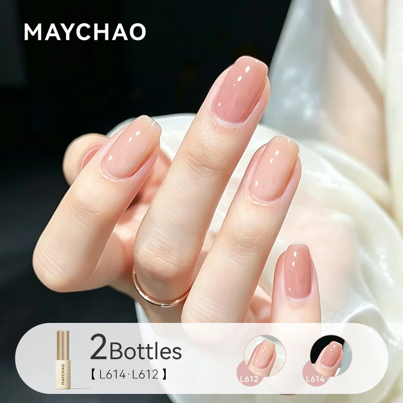 maychao-6個入りジェリーヌードジェルネイルポリッシュセット、ミルキーホワイトフレンチチップクリスタルトップコート、透明uvネイルポリッシュ